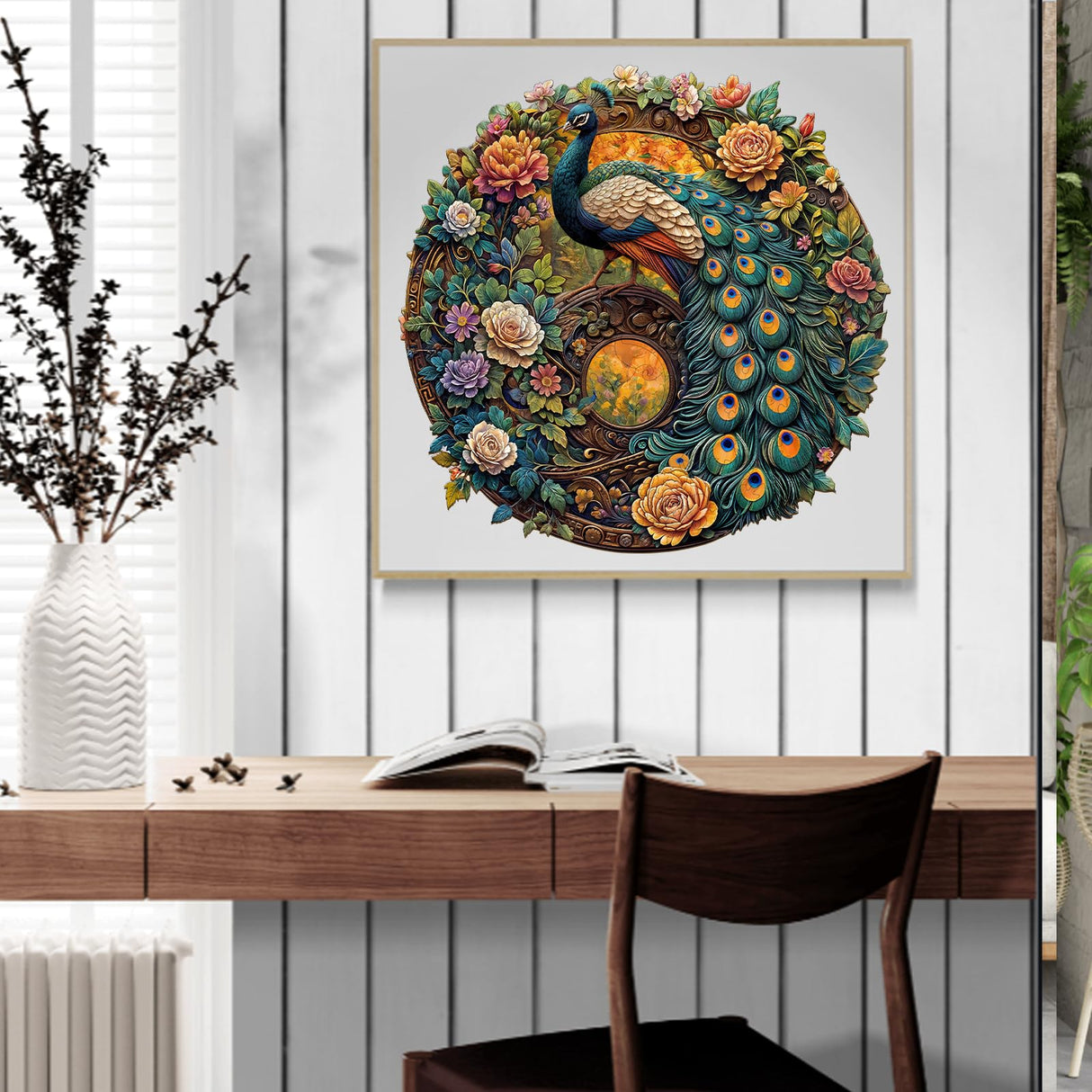 Jigfoxy Wooden Puzzle for Adults,Yin Yang Peacock Wooden Jigsaw Puzzles for Adults, Unique Animal Shape Wood Cut Puzzles for Family Friend Puzzle Lovers(M-11.4 * 11.3in-200pcs) Jigfoxy