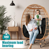 OTSUN Outdoor Egg Chair, PE Wicker Chair with 4 Thicken Cushions, Patio Chairs 440 lbs Capacity, Oversized Balcony Chairs with Durable Steel Frame Perfect for Balcony, Backyard, Bedroom-Dark Black OTSUN
