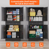 Aobabo 71" H×30" W×15" D Metal Storage Cabinet with 2 Drawers, Locking Steel Storage Cabinet with 2 Adjustable Shelves and 8 Hooks for Garage, Office, Black, Assembly Required Aobabo