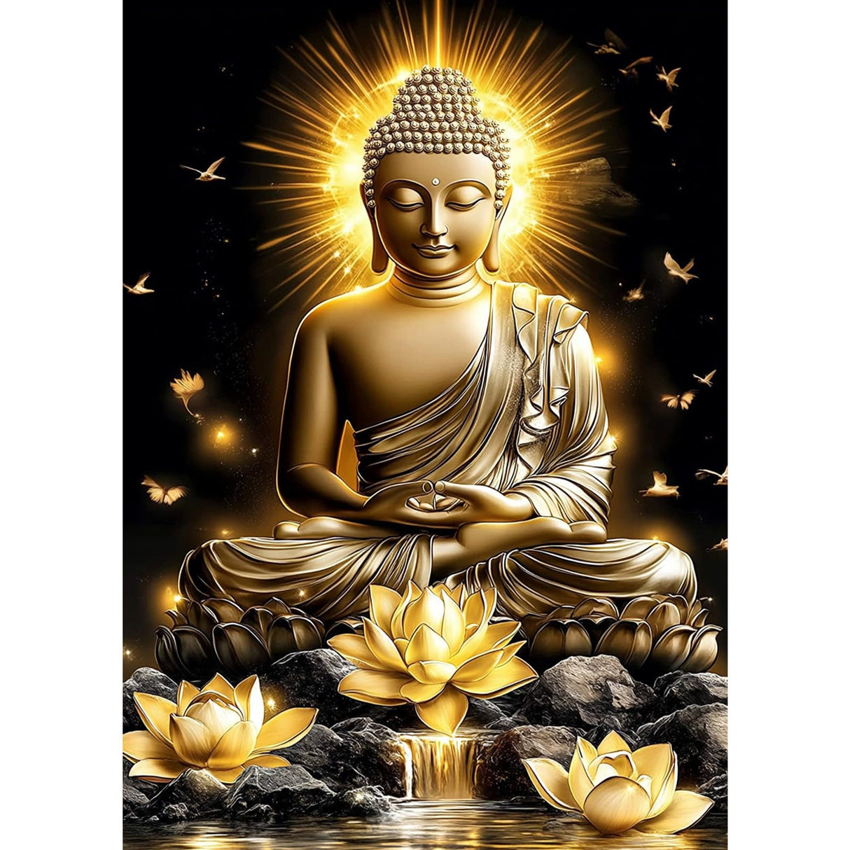 NEWENMO Buddha Diamonds Painting Kits for Adults Beginner, DIY 5D Flowers Diamond Art Paint with Round Diamonds, Full Drill Diamonds Art Painting Kit Perfect for Home Wall Decor 12x16 Inch NEWENMO