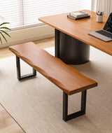 FKCSV Modern Rustic Solid Wood Bench with Black Metal Legs, Industrial Farmhouse Style, Natural Wood Finish FKCSV