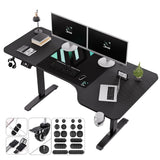 JWX Standing Adjustable Desk, 63 inches L Shaped Electric Standing Gaming Desk with Locking Wheels, Cup Holder, Headphone Hook, Cable Manager, Mouse pad, Carbon Fiber Textured Pane JWX