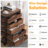 Tribesigns 5 Drawer Chest, Wood Storage Dresser Cabinet with Wheels, Industrial Storage Drawer Organizer Cart for Office Bedroom Entryway (Rustic Brown, 1 PC) Tribesigns