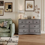 Modern 7 Drawer Dresser Gray Dressers for Bedroom, Wood Dresser with Drawers for Clothes Storage, 47" Long Dresser with Textured Borders Deep Drawer, Chest of Drawers Closet Organizers for Bedroom HolliWill