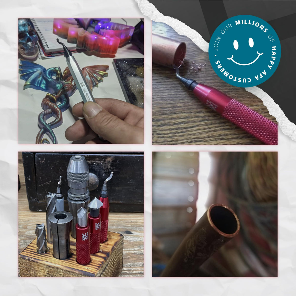 AFA Tooling - Deburring Tool with 11 High Speed Steel Swivel Blades - Works on Metal, Resin, PVC Pipes, Copper, Plastic and 3D Printed Edges - Plumbing & 3D Printing Burr Removal Reamer Tool AFA Tooling Approved for Automotive