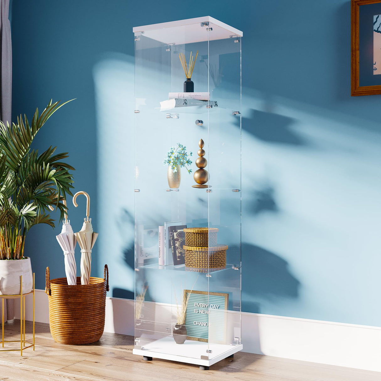 FANYUSHOW Curio Cabinets with Glass Doors, Display Case Shelf for Collectibles, 4 Shelves Glass Display Cabinet for Living Room, Home, 64.7" H x 16.7" L x 14" W White FANYUSHOW