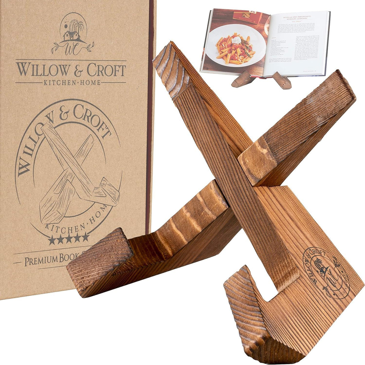 Willow & Croft Cook Book Stand. Rustic Farmhouse Plate Display Stand, Photo Picture Frame Display Stand, Cookbook Holder, Recipe Book Holder. Distressed Cookbook Stand for Kitchen Counter. Home Decor. Willow & Croft