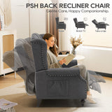 P.H.Furn Wingback Recliner Chair with Massage and Heat, Upholstered Fabric Living Room Chair Armchair with Nailhead Trim,Push Back Recliner Chair with Remote Control,Padded Cushion (Grey) P.H.Furn
