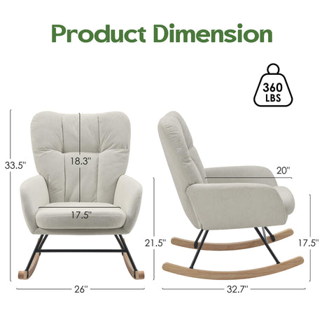 AYEASY Rocking Chair Nursery, Teddy Baby Nursery Rocking Chairs, Modern Nursing Chair for Breastfeeding, Nursery Rocker for Small Spaces Indoor, Accent Glider Chairs for Living Room, Bedroom, Beige AYEASY