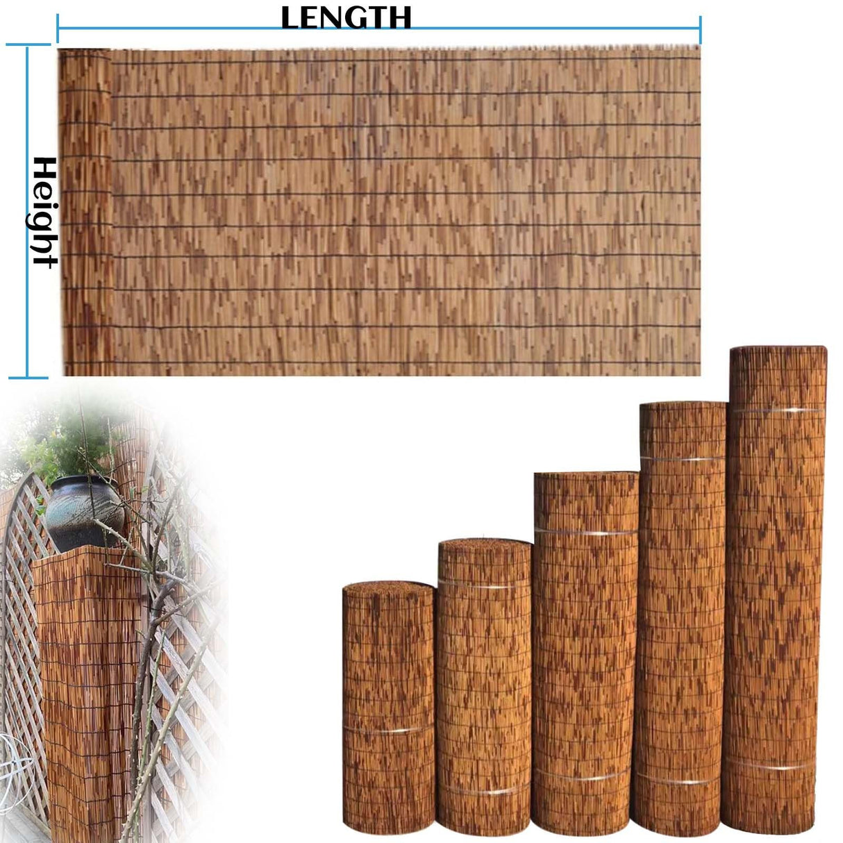 Natural Reedhead Roller Bamboo Fencing 2x10ft 3x13ft 4x16ft 5x20ft 6x23ft Outdoor Privacy Fence Breathable Garden Fencing for Balcony Backyard Patio Fencing Divider Decors Fence Roll ZGDXPLA