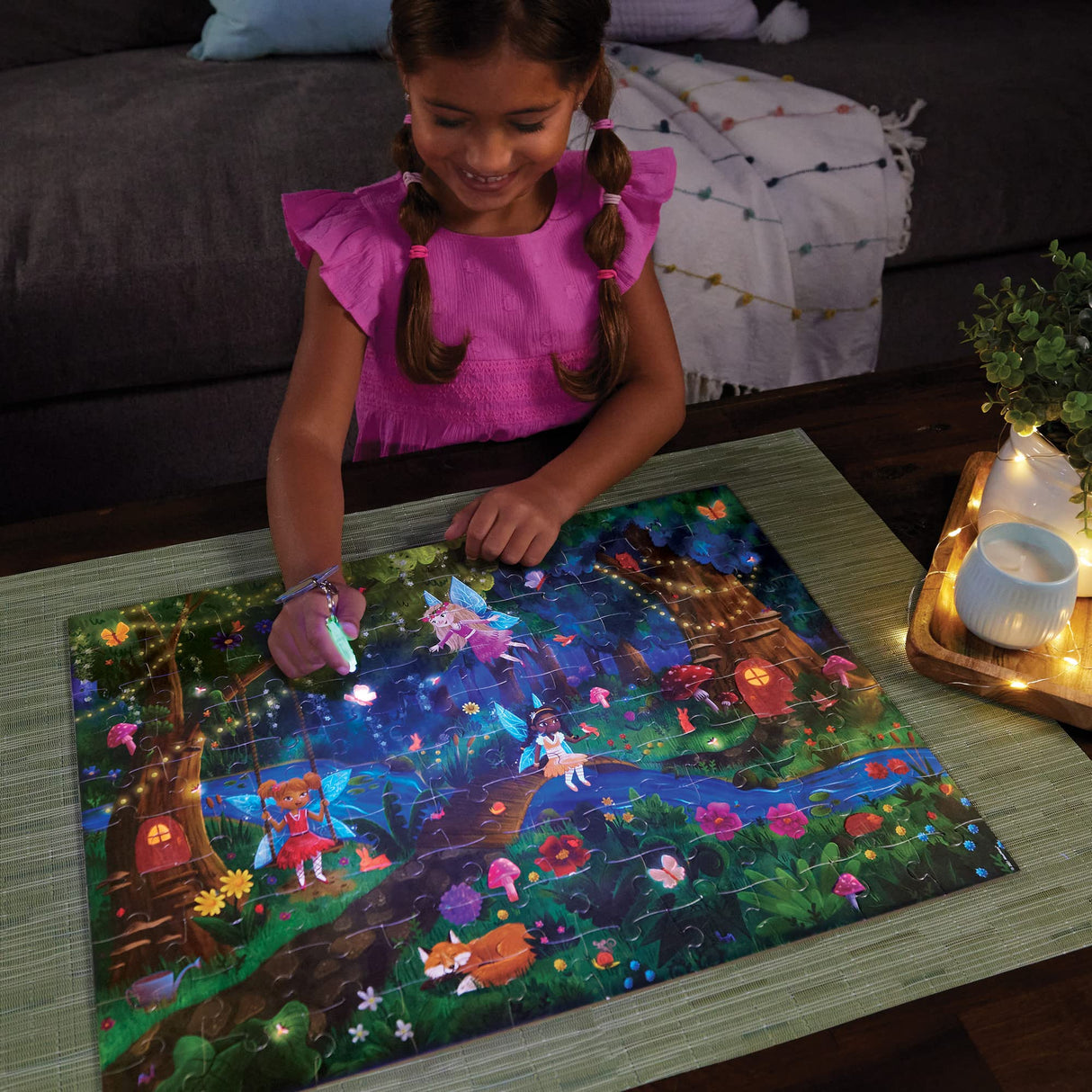 Peaceable Kingdom Twilight Fairies Puzzle – 100-Pc. Seek & Find Glow Puzzle for Kids Ages 6 & Up – Included Blacklight Reveals Hidden Items – Great for Home or Classrooms Peaceable Kingdom
