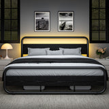 Catrimown King Size Bed Frame, Heavy Duty Metal Rustic King Platform Bed Frame with Wood Headboard, Under Bed Storage, Noise Free, No Box Spring Needed, Black Catrimown