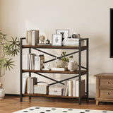 Homeiju 3 Tier Bookshelf 31.49" Width, Wood and Metal Etagere Bookcase, Vintage Farmhouse Modern Wooden Big Book Shelf for Home Living Room Bedroom Office Storage(Rustic Brown) Homeiju