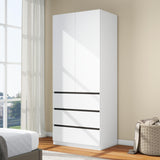 LABROSKIA Wooden Wardrobe Closet with 2 Doors: 75" Bedroom Armoire Wardrobe Closet with 3 Drawers, White Cabinet with Hanging Shelves, Large Storage Cabinet (Modern, 1) LABROSKIA