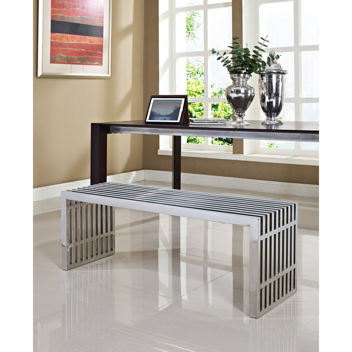 Modway Large Gridiron Stainless Steel Bench Modway