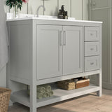 EMMA + OLIVER Vesta 42 Inch Bathroom Vanity, Single Sink Cabinet with 2 Soft Close Doors, Open Shelf and 3 Drawers, Carrara Marble Finish Countertop, Gray EMMA + OLIVER
