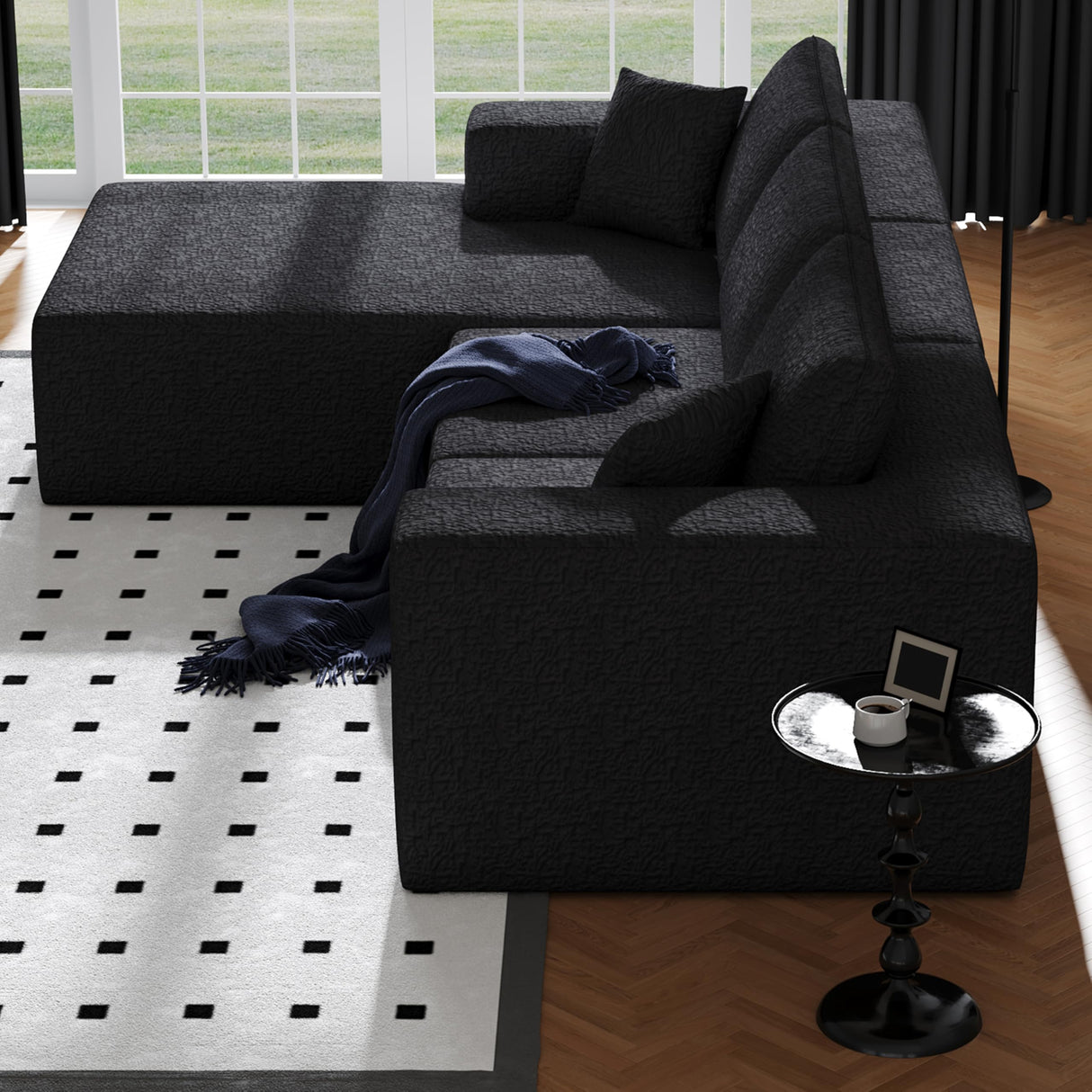 108" Cloud Modular Sectional Couch with L-Shape Chaise, Modern Sectional Sofa with Deep Seat Couch, Ultra Soft Knit Fabric Couches for Living Room, No Assembly Required, Left Facing Chaise (Black) YVDNHP