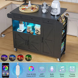 Kitchen Island with Drop Leaf, Rolling Kitchen Island with Power Outlet and Led Light Aufvolr