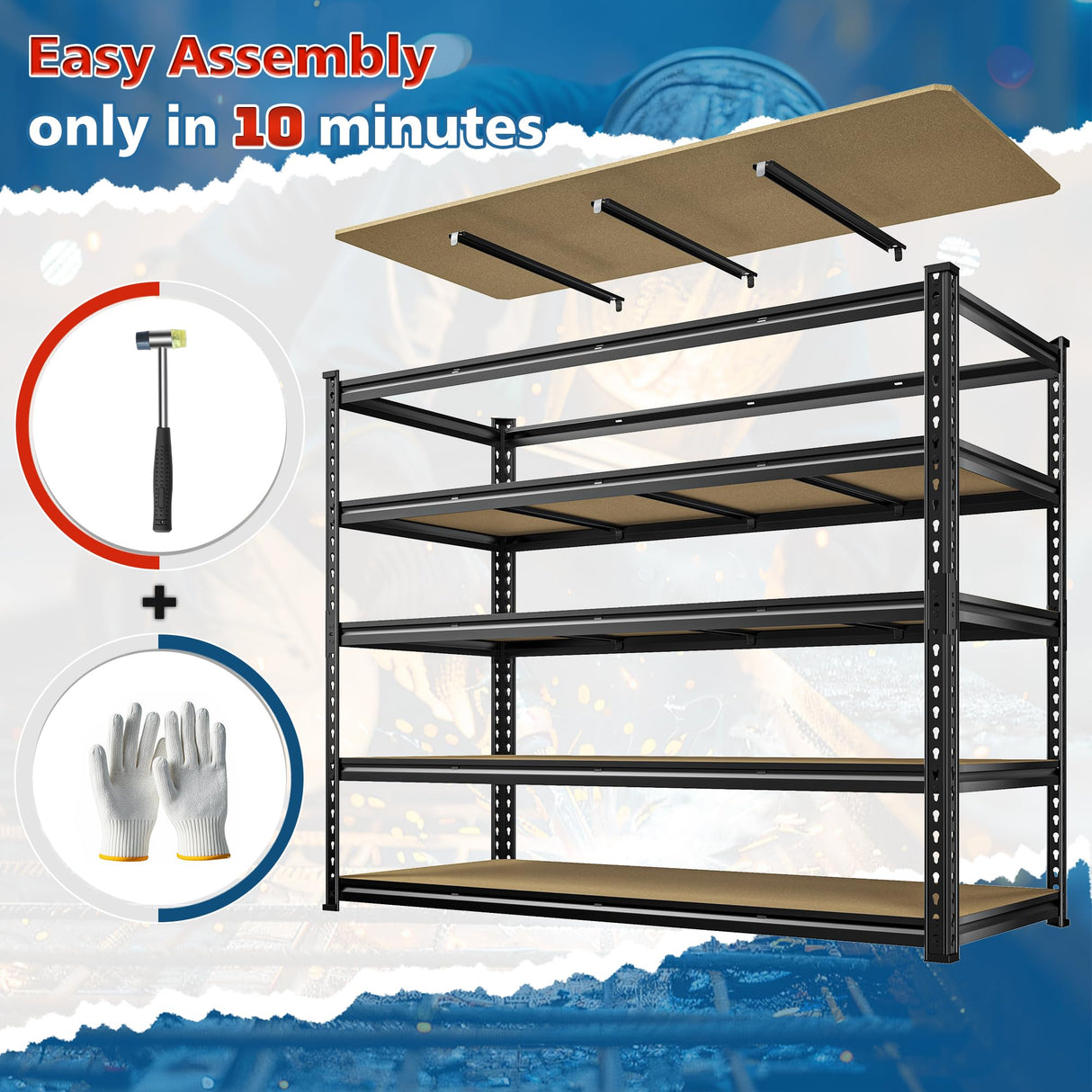 DurayLoly 59.8"W Garage Shelving 72"H Storage Shelves 2750LBS Metal Shelving Heavy Duty Garage Shelves Adjustable 5 Tier Metal Shelf for Basement Warehouse Pantry Supermarket 59.8"W x 24"D x 72"H DurayLoly