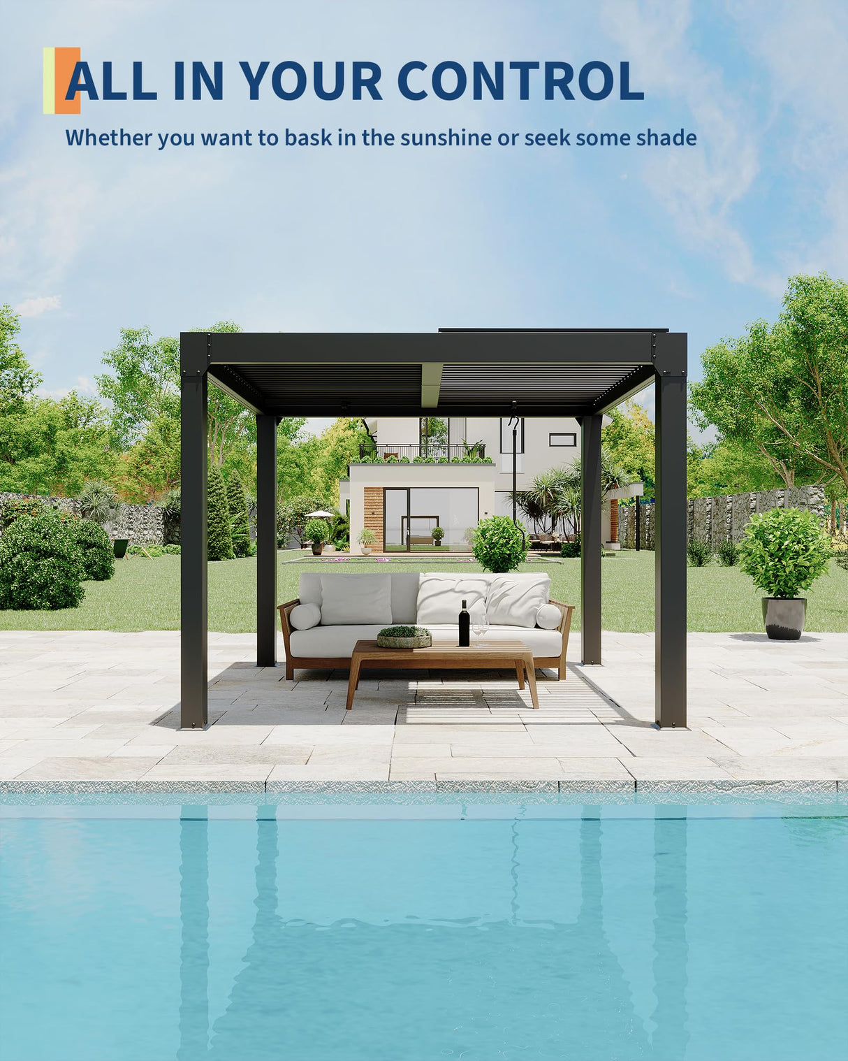 GarveeLife Louvered Pergola 10 ft x10', Outdoor Pergola with Adjustable Louvered Roof, Reinforced Aluminum Frame, Integrated Drainage System, Hardtop Gazebo for Patio, Deck, Gray GarveeLife