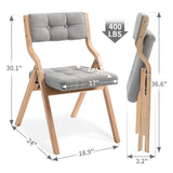 HOMEFUN Folding Chairs with Cushion, Wooden Padded Folding Chairs 2 Pack, Portable and Assembled Folding Dining Chair for Guests Kitchen Office Wedding and Party, Gray HOMEFUN
