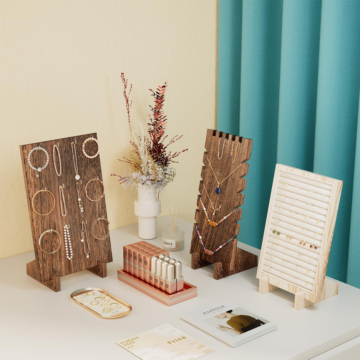 Lolalet Wooden Jewelry Display Series, Necklace Bracelets Earrings Rings Jewelries Stand Freestanding Natural Wood Holder Jewelry Rack for Selling Vendor Store -1 Pack, Necklace Lolalet