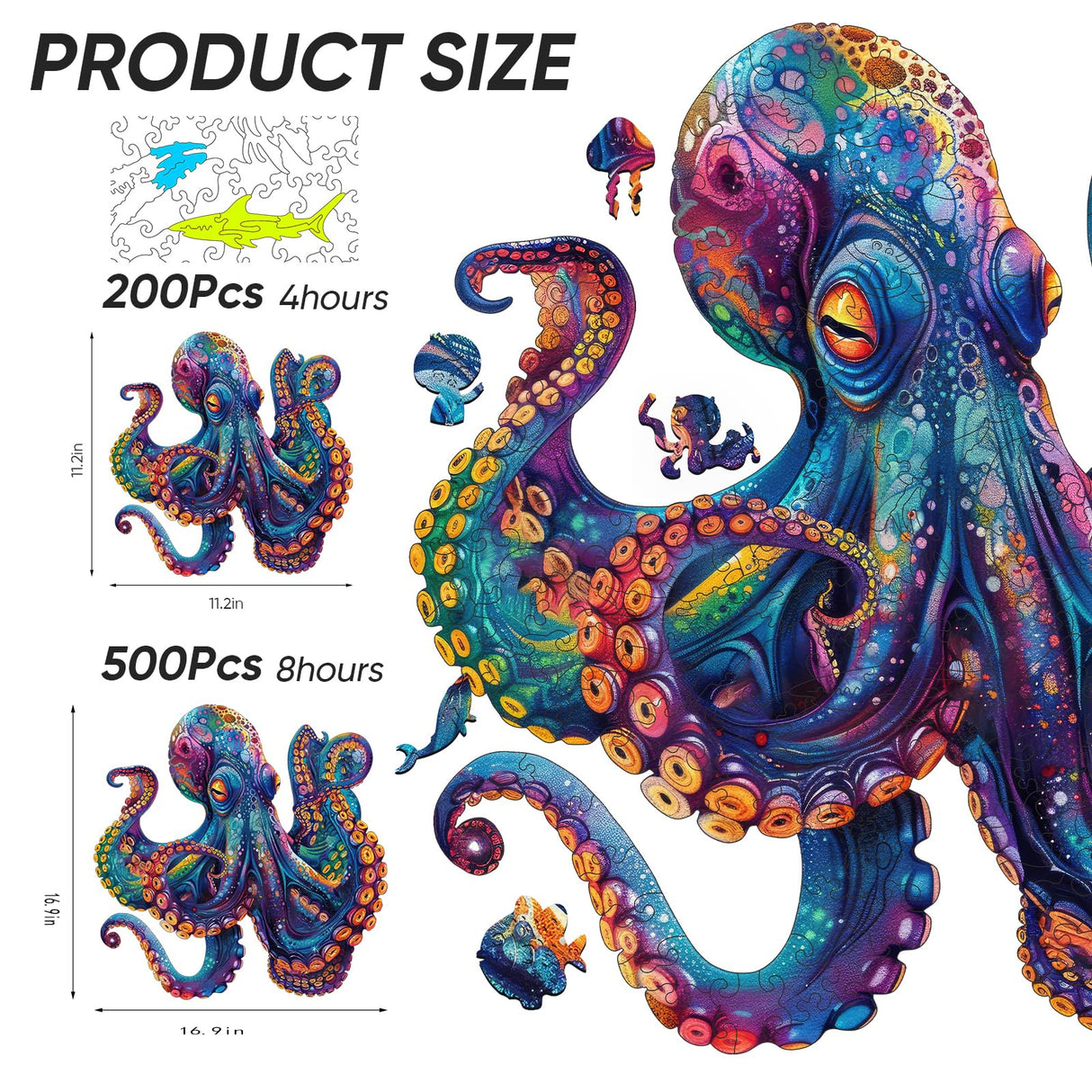 Qiuenisray Wooden Puzzles for Adults,Octopus Wooden Jigsaw Puzzles 200pcs,11.2x11.2in,Medium,Unique Shape Adult Puzzles,Irregular Wood Puzzles Creative Gift for Adults and Kids Family Game Qiuenisray