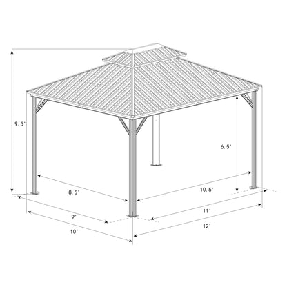 Kozyard 10'x12' Hardtop Gazebo - Permanent Metal Pavilion with Netting Shaded Curtains for Patio, Backyard, and Deck - Galvanized Steel Outdoor Aluminum Canopy, Double Roof Gazebo (Grey) - WoodArtSupply