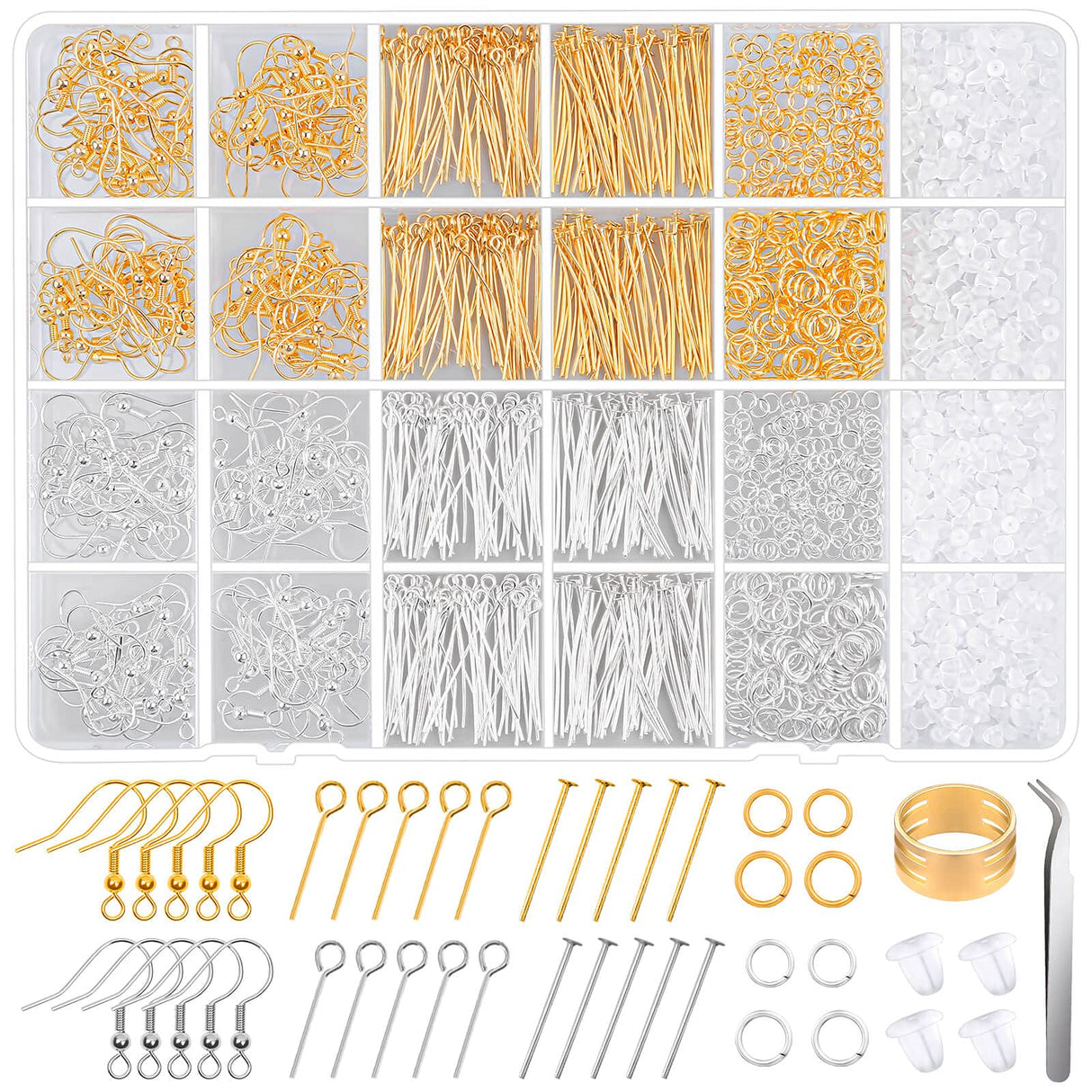 Hypoallergenic Earring Making Kit, modacraft 2000Pcs Earring Making Supplies Kit with Hypoallergenic Hooks, Earring Findings, Backs, Pins Jump Rings for Jewelry Making Supplies Modacraft
