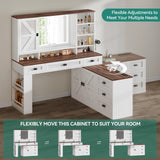 YITAHOME 48'' Farmhouse Makeup Vanity Desk with Mirror and Lights, 68'' 360° Rotation Big Modern Lighted Vanity Table with 6 Drawers & Lots Shelves, Rustic Large Dressing Table, Antique White YITAHOME