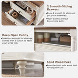 T4TREAM 24'' Farmhouse End Table w/4 Solid Wood Feet, Large 2 Drawers Wide Sofa Side Table with Charging Station, Tall Rustic Wood Square Nightstand for Living Room, Bedroom, Office, Antique White T4TREAM