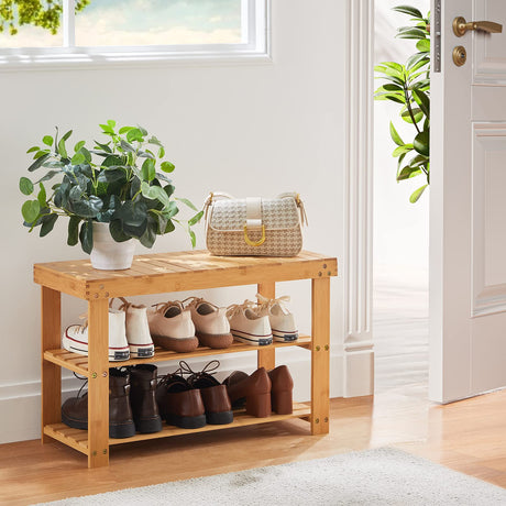 Pipishell 3 Tier Bamboo Shoe Rack Bench - Sturdy Organizer Holds up to 300lbs for Entryway, Bedroom, Living Room, Balcony Pipishell