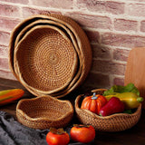Layhit 5 Pcs Round Rattan Basket Bread Baskets for Serving Natural Wicker Bowl Basket Woven Fruit Storage Baskets for Home Countertop Kitchen Party Organizing, 5 Sizes Layhit