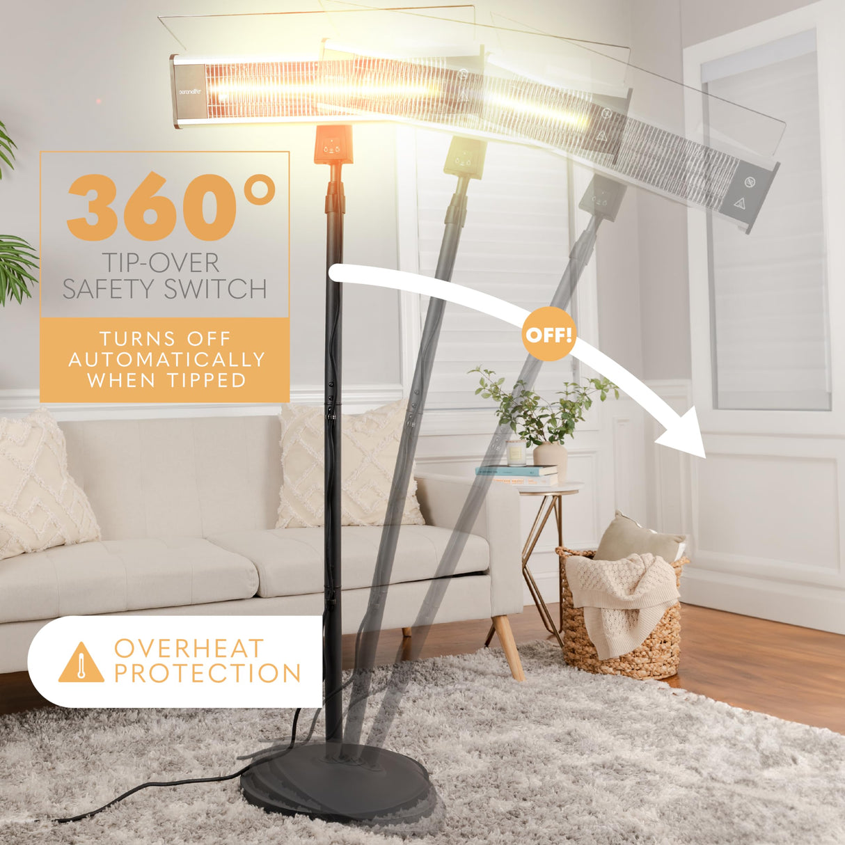 SereneLife Infrared Patio Heater, Electric Patio Heater for Indoor/Outdoor Use, Portable Stand Heater with Remote Control, 1500 W, for Restaurant, Patio, Backyard, Garage, Decks (Black) SereneLife