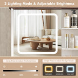 Maupvit Farmhouse Makeup Vanity Desk with LED-Light Mirror with Charging Station and Bedside Table ，3 Lighting Color Adjustable，White Vanity Desk Set with Large Drawers for Bedroom Maupvit