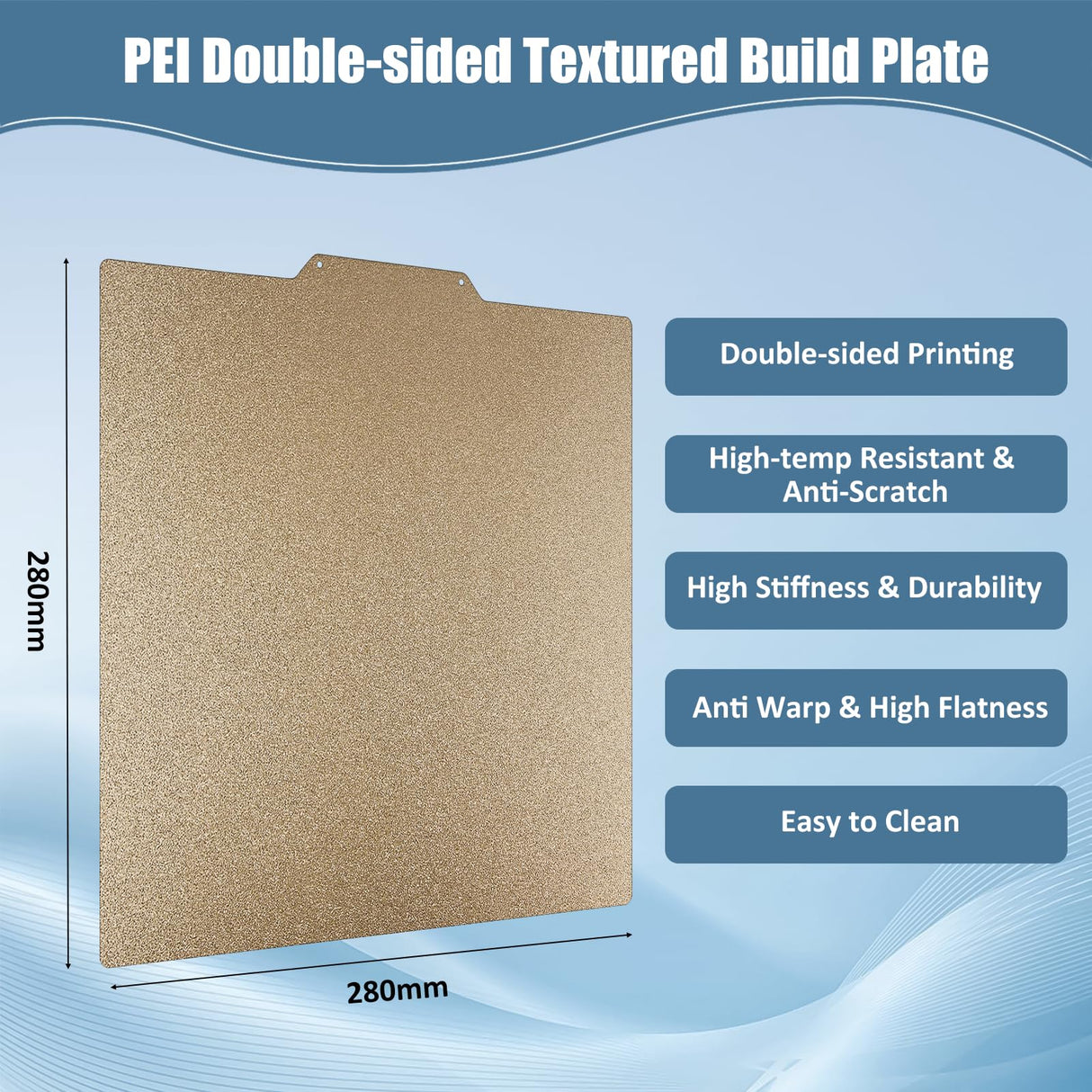CCTREE Double Sided Textured PEI Sheet for QIDI X-PLUS3, PEI Spring Steel Build Plate Flexible Print Bed Removable Surface Platform for QIDI X-PLUS3, Crealty Ender 7 3D Printers, 280 * 280mm CCTREE