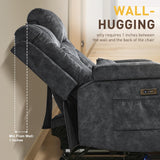 URRED Power Loveseat Recliner Sofa with Flipped Backrest Console, Wall Hugger RV Reclining Loveseat Sofa Couch with LED Light/Bluetooth Speakers/USB/Outlets/Cup Holders/Pillow/Side Pocket, Grey URRED