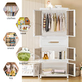 MU TU HD Large Portable Kids Closet Children's Armoire Adults Clothes Wardrobe Closet with Drawers and Doors, Collapsible Baby Costume Storage Organizer Kids Dress Up Storage Cabinet with Hanging MU TU HD