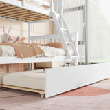 WIILAYOK Twin Over Full Bunk Bed with Trundle, Convertible to 2 Platform Bed, Twin and Full Size Bunk Bed with Ladder and Safety Rails for Kids, Teens, Adults, White WIILAYOK