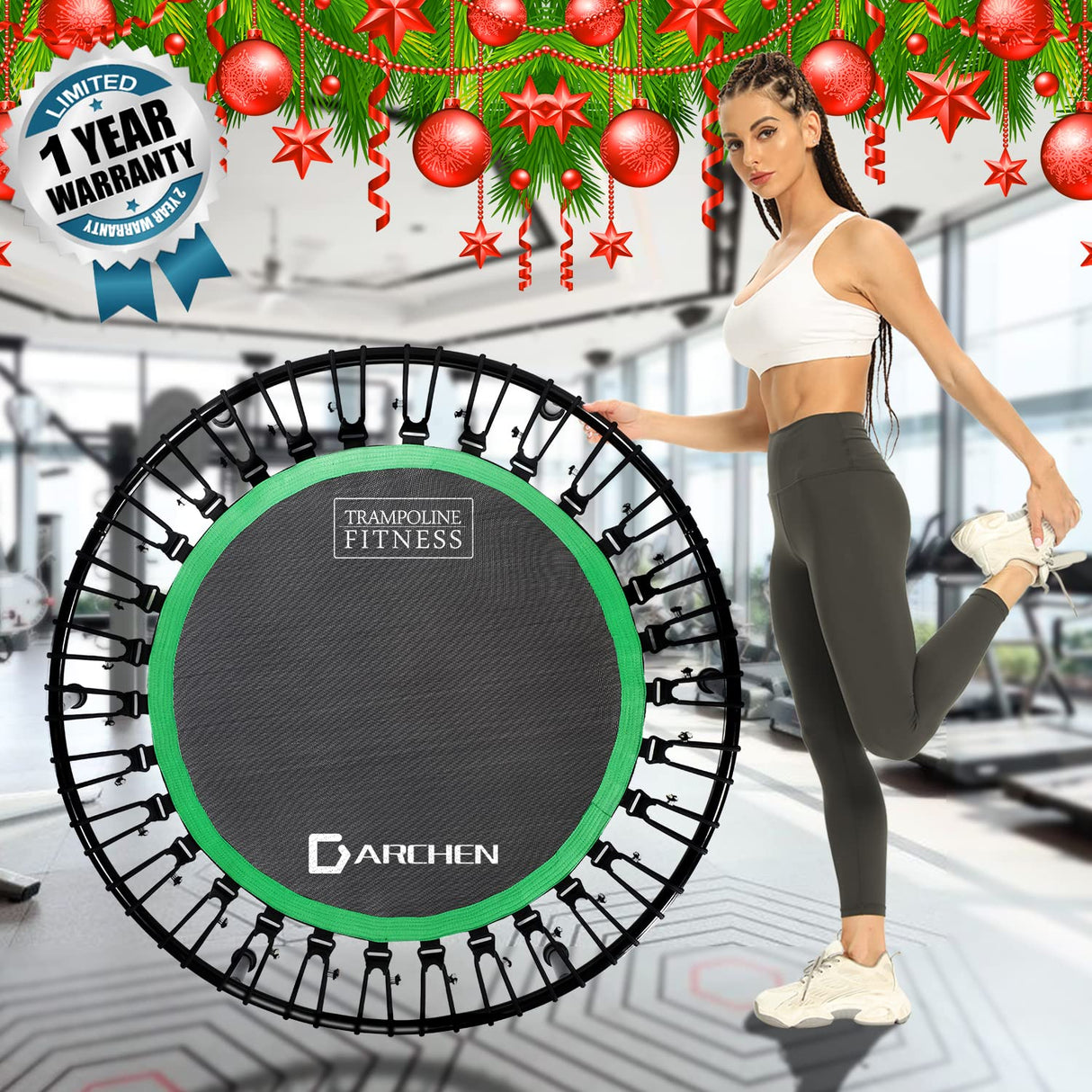 DARCHEN 450 lbs Mini Trampoline for Adults, Indoor Small Rebounder Exercise Trampoline for Workout Fitness for Quiet and Safely Cushioned Bounce, [40 Inch] DARCHEN