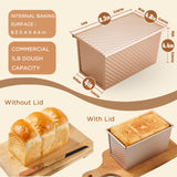 KITESSENSU Pullman Loaf Pan with Lid, 1 lb Dough Capacity Non-Stick Bakeware for Baking Bread, Carbon Steel Corrugated Bread Toast Box Mold with Cover for Baking Bread, Gold KITESSENSU
