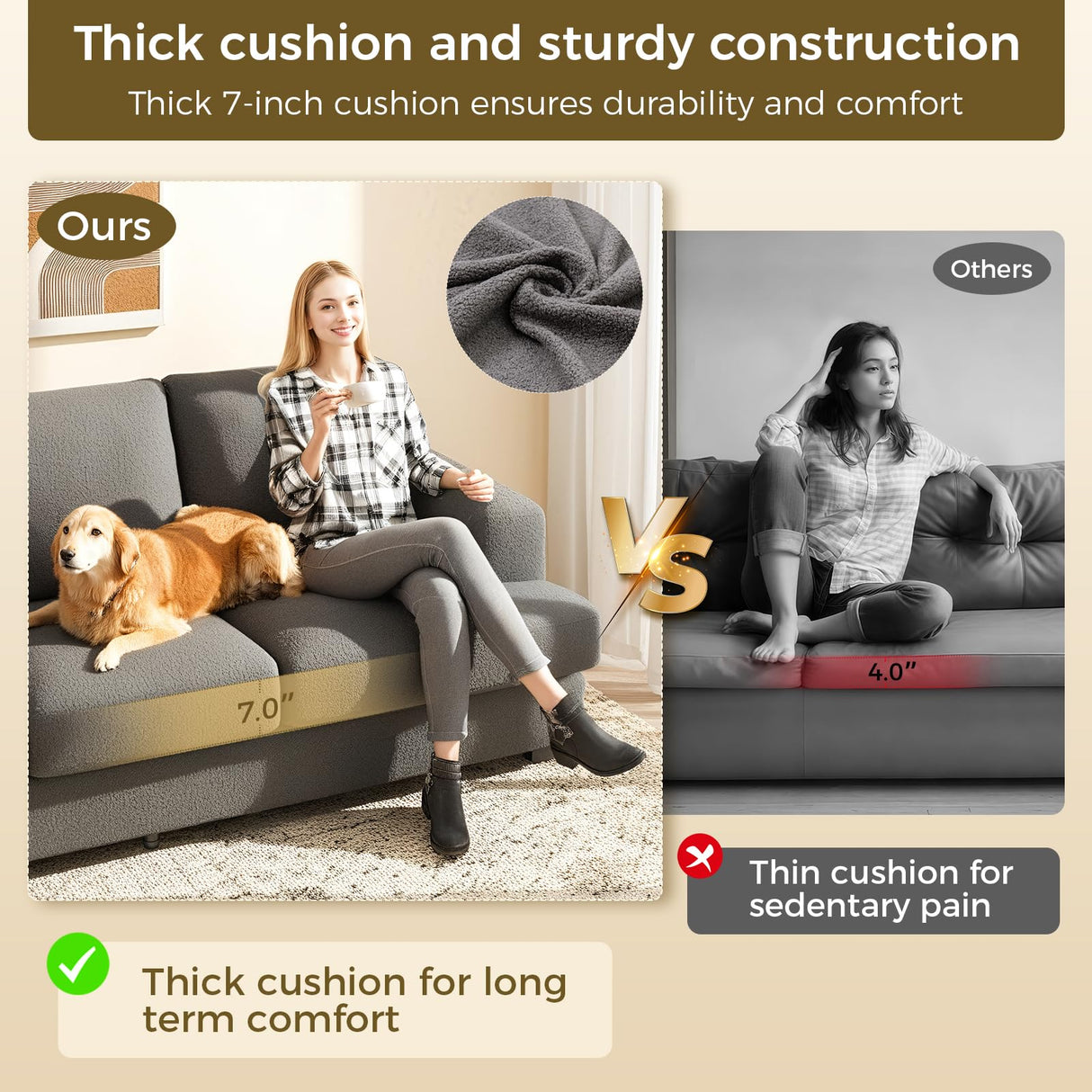 KKL 89 Inches Loveseat Sofa, Comfy Cloud Couch with Deep Seats, 3 Seater Couches for Living Room, Bouclé Fabric, Wood Frame, Easy Assembly, Grey KKL