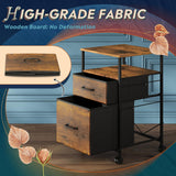DEVAISE 2 Drawer Mobile File Cabinet, Rolling Printer Stand with Open Storage Shelf, Fabric Vertical Filing Cabinet fits A4 or Letter Size for Home Office, Rustic Brown Wood Grain Print DEVAISE