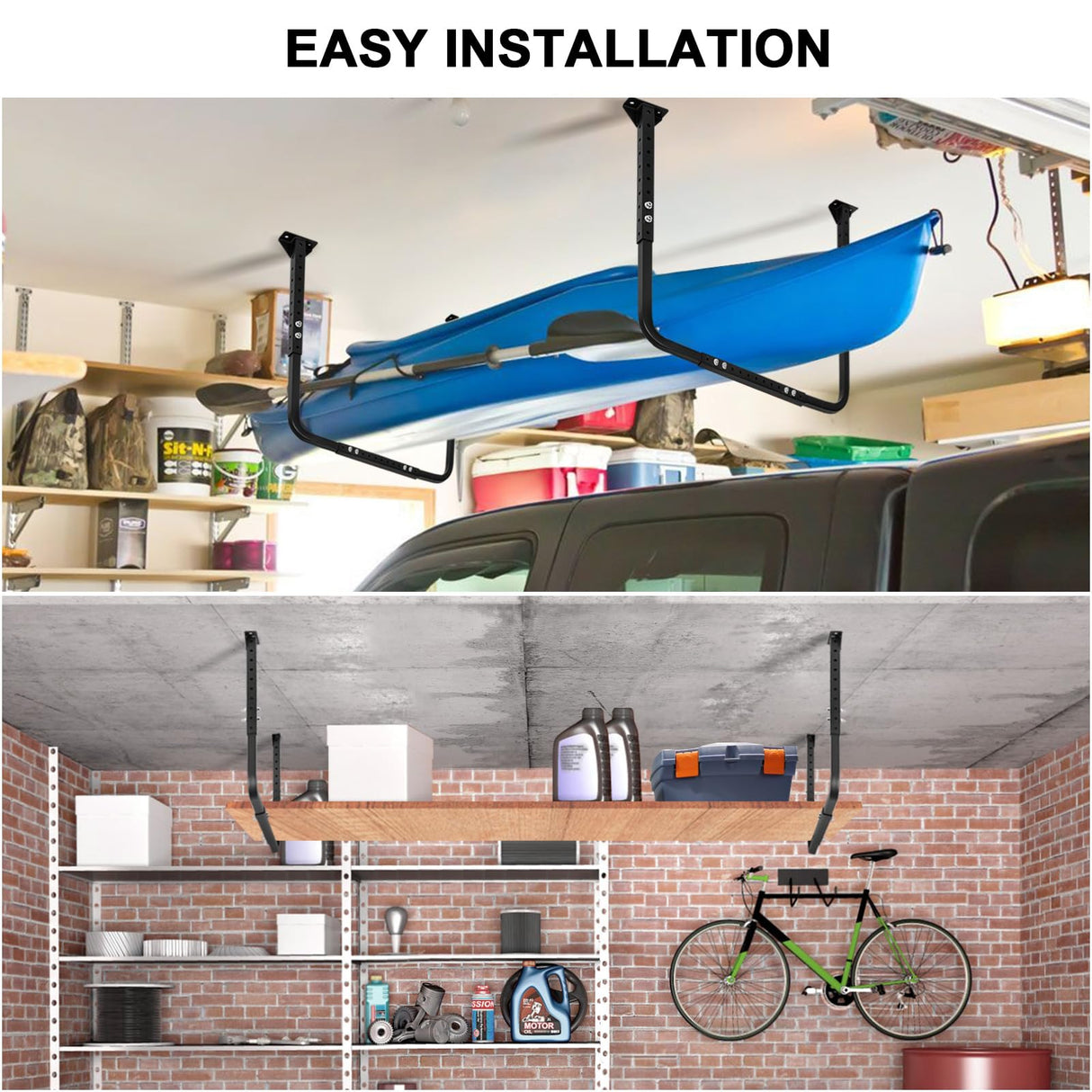 Colinktool Adjustable Garage Ceiling Storage Racks, Garage Overhead Storage Bracket,Ceiling Mounted Heavy-duty Garage Storage Shelves,33 in. x 34 in,200lbs Weight Capacity Colinktool