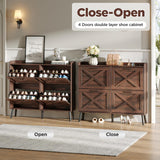 Maupvit Large Shoe Storage Cabinet with 4 Flip Drawers, Narrow Shoe Cabinet for Entryway with Wooden Legs, Freestanding Hidden Shoe Rack Organizer ＆ Metal Hinges, Walnut Maupvit