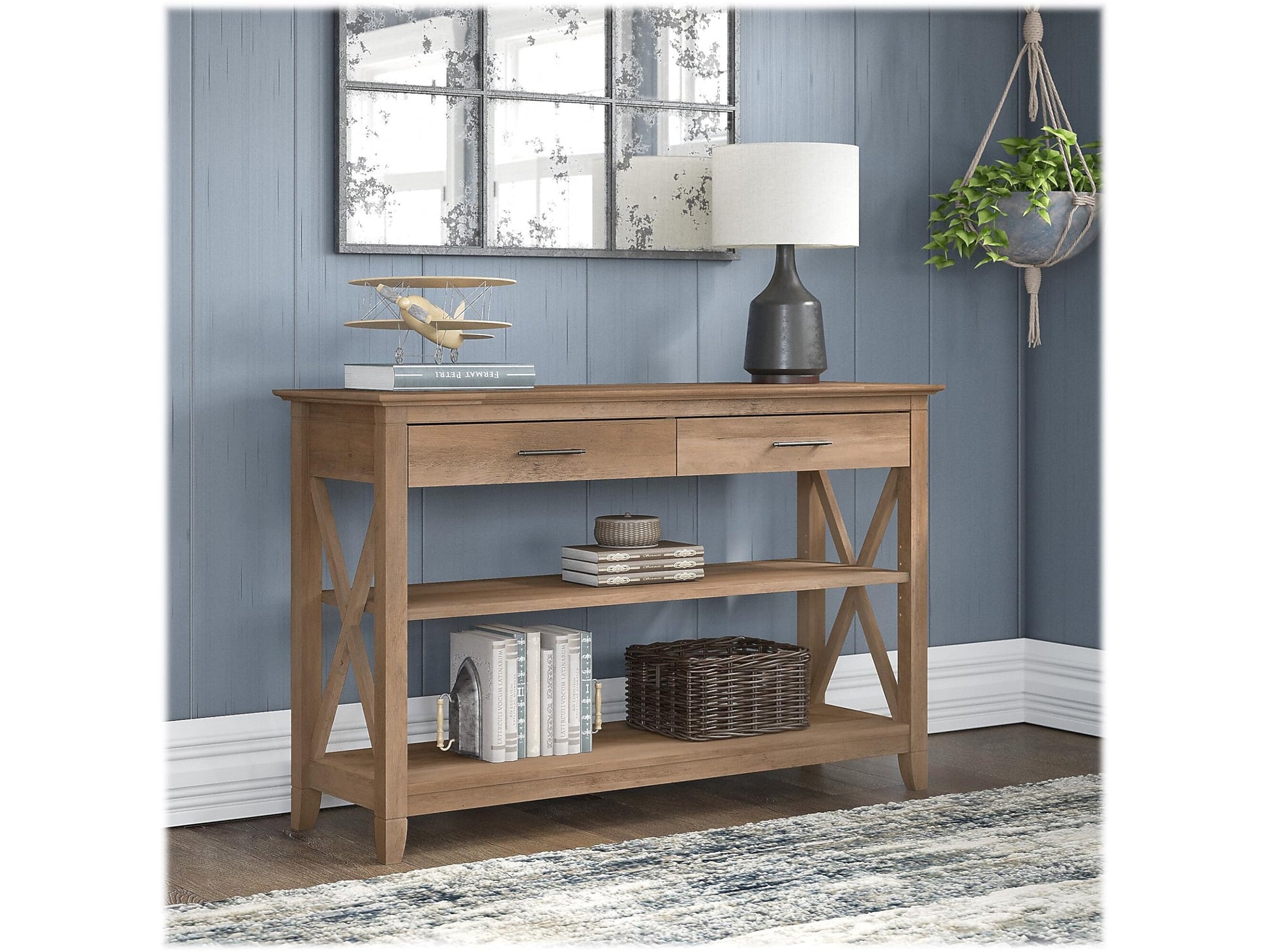 Bush KWT248RCP-03 Key West 47-Inch x 16-Inch Console Table w/Drawers and Shelves Reclaimed Pine - WoodArtSupply