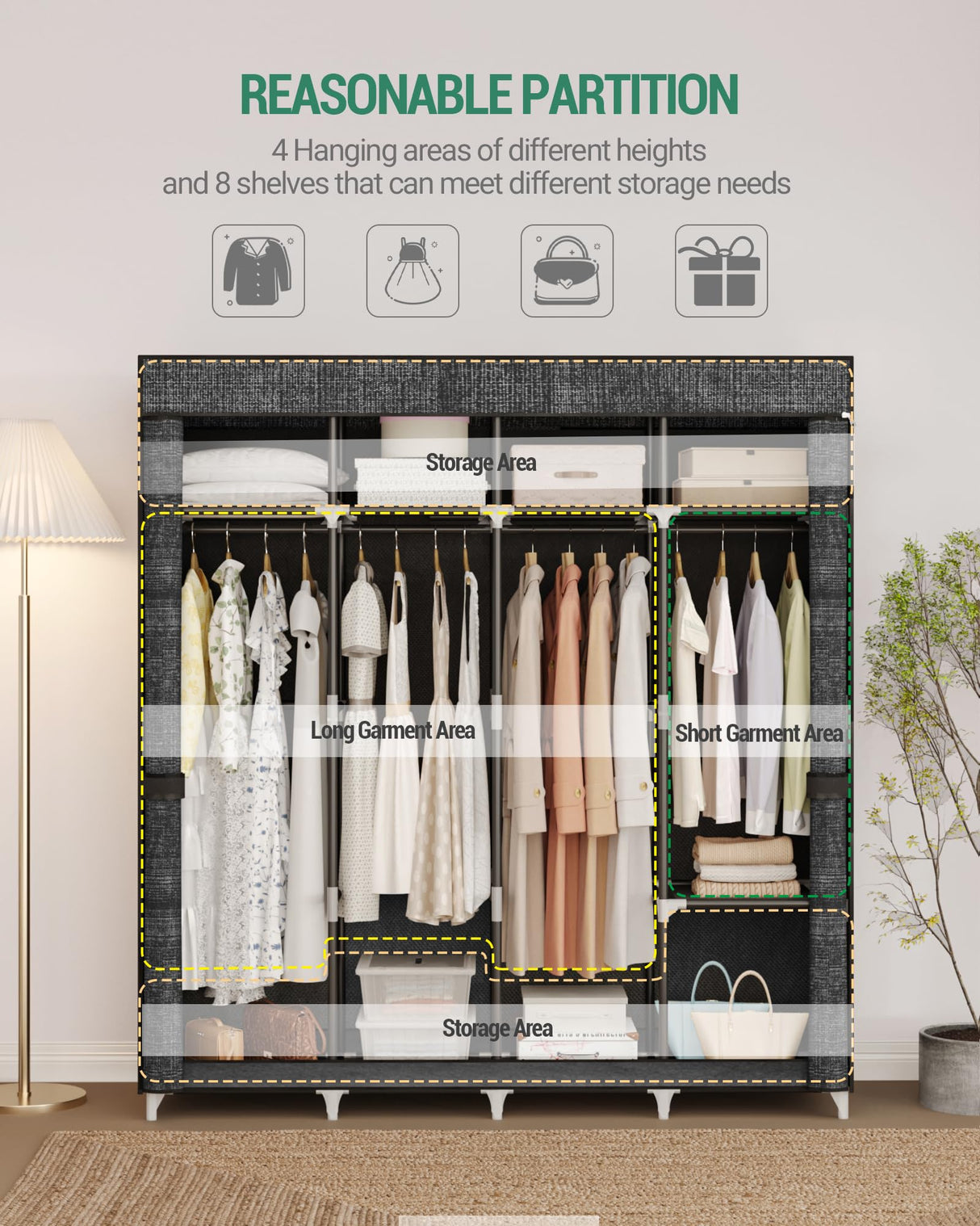 Hzuaneri 67 Inch Closet Wardrobe, Clothes Storage Organizer for Hanging Clothes with Cover, 4 Hanging rods, 9 Storage Shelves, Portable Closet for Bedroom 67 x 16.5 x 66 Inches, Starry Sky Black Hzuaneri