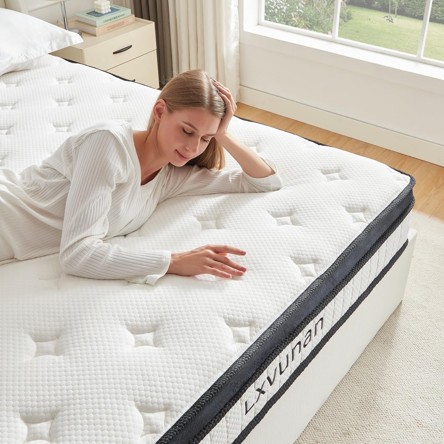 Lxvunan Twin Mattress, 10 Inch Mixed Mattress, Individually Packaged Bag Spring Mattress, Breathable and Comfortable, Pressure Relief, Containing Gel Memory Foam, Suitable for Various Bedsteads