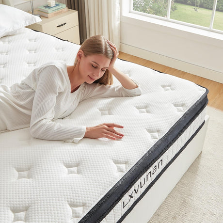 Lxvunan Twin Mattress, 10 Inch Mixed Mattress, Individually Packaged Bag Spring Mattress, Breathable and Comfortable, Pressure Relief, Containing Gel Memory Foam, Suitable for Various Bedsteads Lxvunan