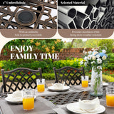 Attliasalon Outdoor Dining Set Cast Aluminum Retro Patio Dining Set with Thicker Cushion and Umbrella Hole for Patio Deck (Bronze Stackable Chair(Lattice), 7 Pcs(59" Rectangular Table)) Attliasalon